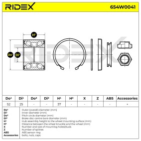 RIDEX Kit de roulement de roue 654W0041