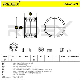 RIDEX Kit de roulement de roue 654W0421